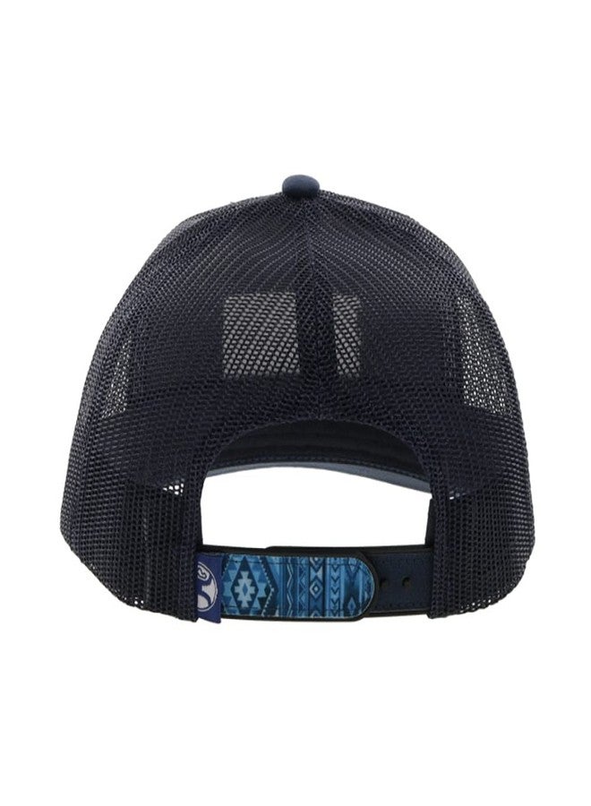 HOOEY Doc Adjustable Mesh Back Trucker Hat with Logo Patch Aztec Style Pattern (Blue/Black) - Image 2
